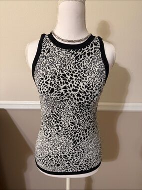 White House Black Market Black & White Animal-Print Tank